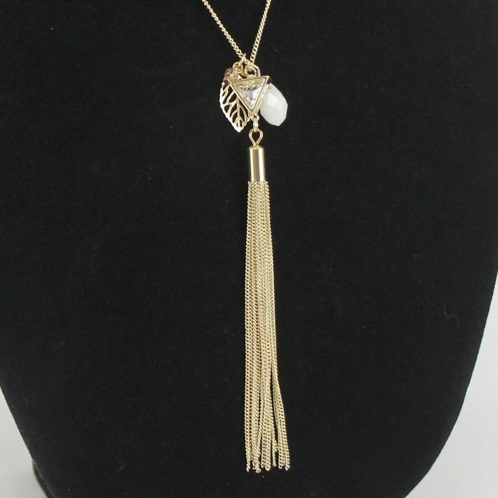 LC Lauren Conrad Long Gold-Tone Necklace 32" Gold Leaf & Tassel